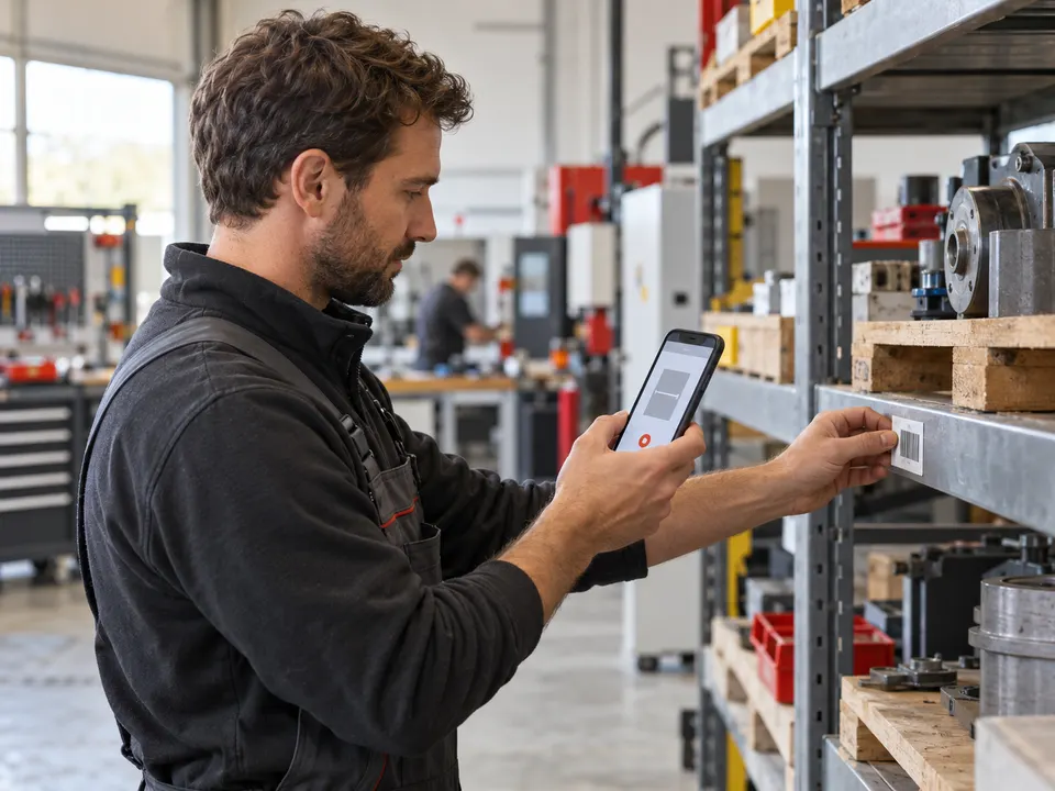 Mitarbeiter scannt einen Barcode mit einer App